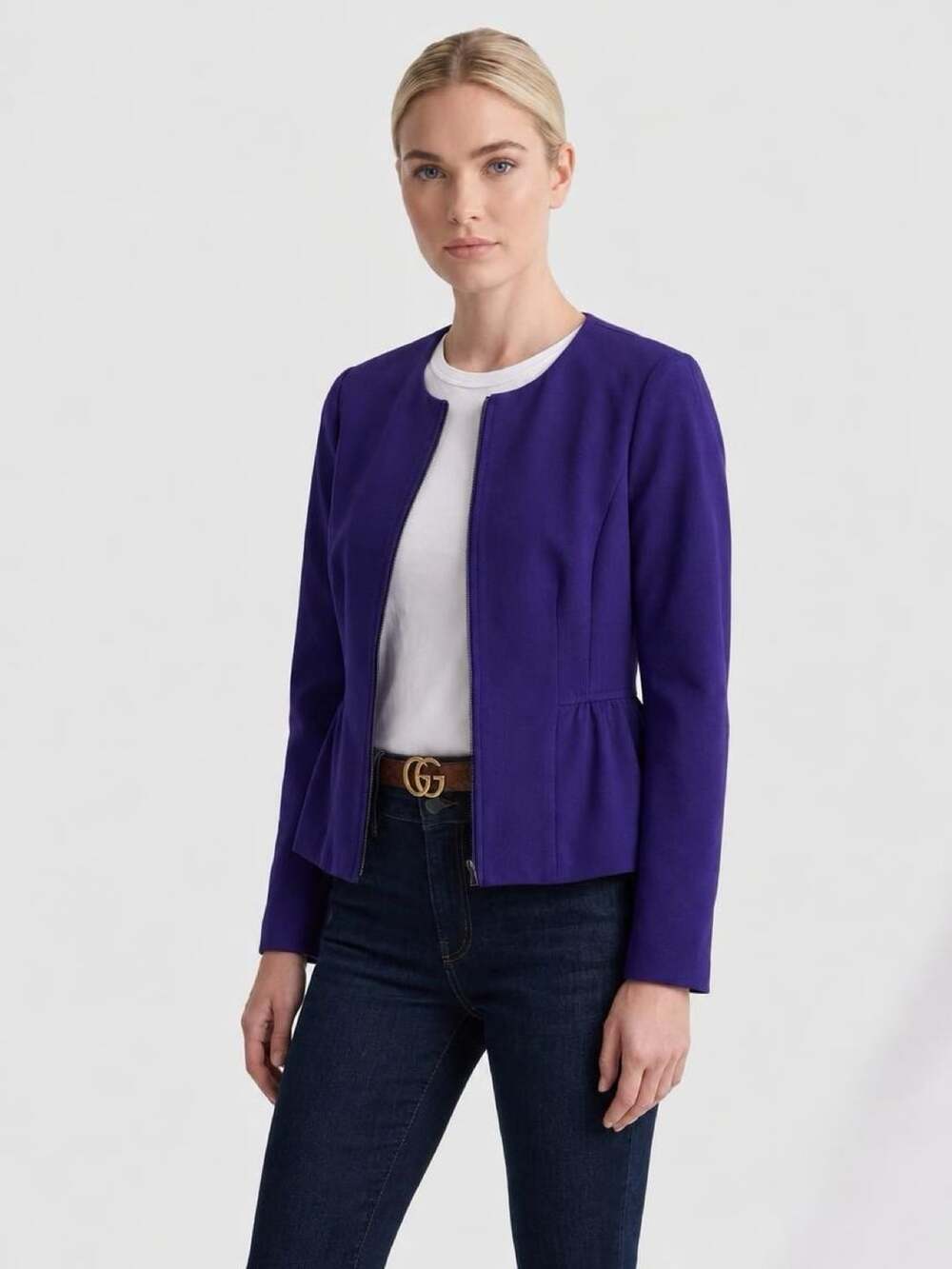 Ann Taylor Loft Zip Up Peplum Jacket Size 0 Purple Blazer